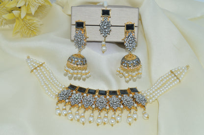 Luxury Gold Bridal Choker Set with Pearl Mala