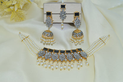 Luxury Gold Bridal Choker Set with Pearl Mala