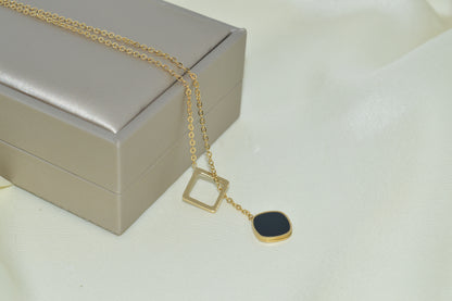 Square Black Shell Jewelry Set | Korean Fashion Stainless Steel Necklace