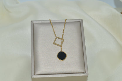 Square Black Shell Jewelry Set | Korean Fashion Stainless Steel Necklace