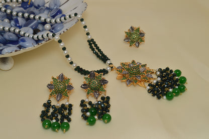 Gold & Silver Dual-Tone Mala Set with Earrings  Ring