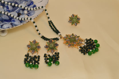 Gold & Silver Dual-Tone Mala Set with Earrings  Ring