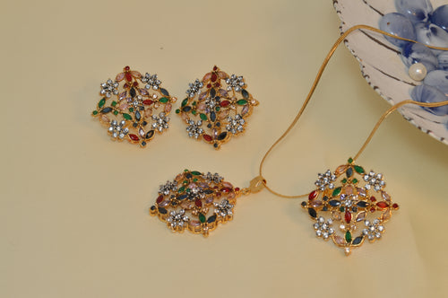 18K gold-plated flower pendant set