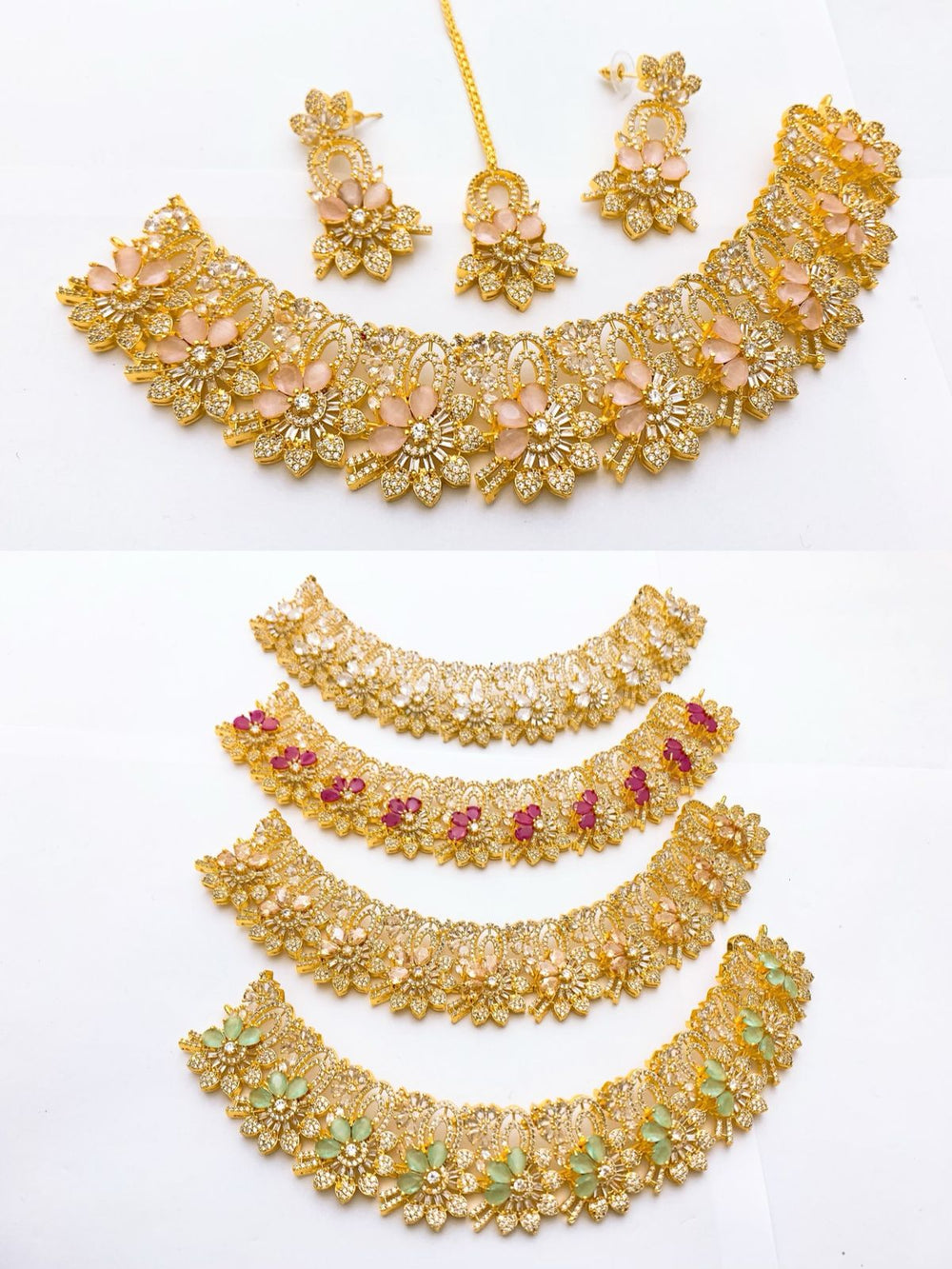One-Carat Cubic Zirconia Jewelry Set | Elegant Wedding Necklace & Earrings