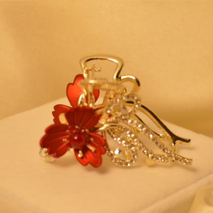 Medium Size Crystal Alloy Hair Clip Red Rose (CL-S)