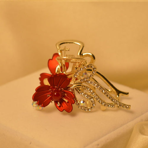 Medium Size Crystal Alloy Hair Clip Red Rose (CL-S)