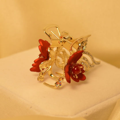 Medium Size Crystal Alloy Hair Clip Red Rose (CL-S)