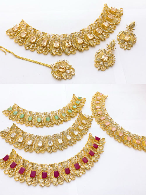 One-Carat Cubic Zirconia Jewelry Set | Elegant Wedding Necklace & Earrings