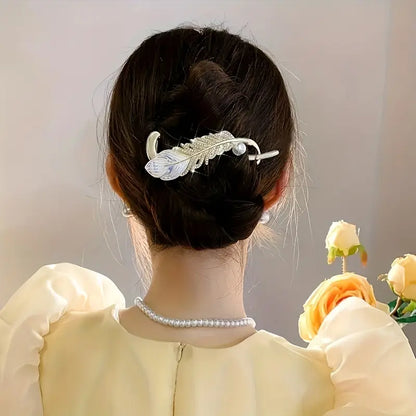 Elegant Feather Pearl Hair Clip Metal (TL-41)