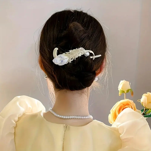 Elegant Feather Pearl Hair Clip Metal (TL-41)