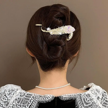 Elegant Feather Pearl Hair Clip Metal (TL-41)