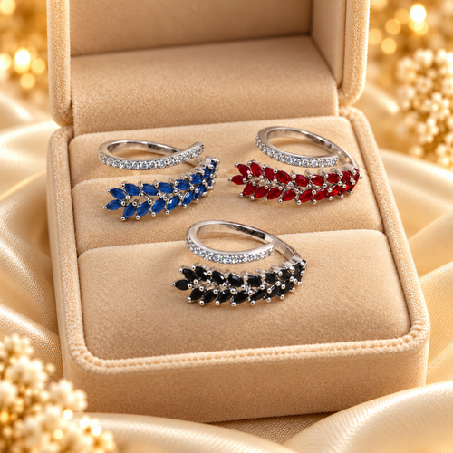 Rings|Delicate Double Row Colored Zircon Ring  1Pcs