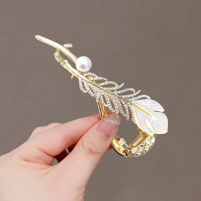 Elegant Feather Pearl Hair Clip Metal (TL-41)