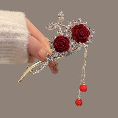 Rose And Pearl Tassel Hairpin  TL 33