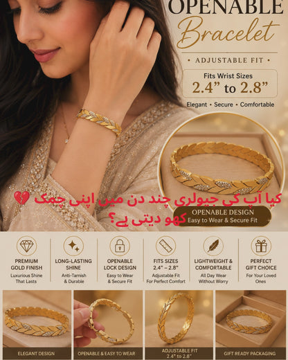 Luxury Openable Gold Leaf Bracelet – Premium Adjustable Design (BR-33)