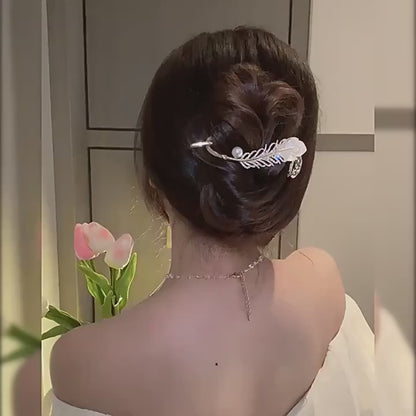Elegant Feather Pearl Hair Clip Metal (TL-41)