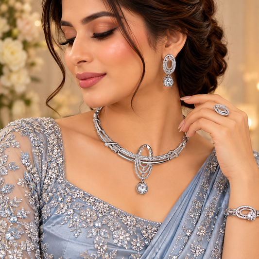 Diamond Cut Zircon Embedded Jewelry Set